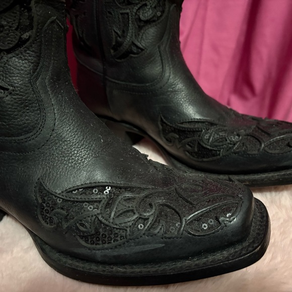 J.B. Dillon Black leather and sequined western weather and sequin western - Picture 3 of 10